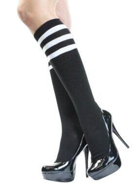 Angelina Black and White Stripe Athletic Knee High Socks 9-11